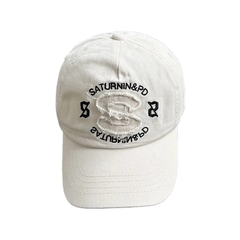 White Saturnin Embroidered Cap for Men Women Travel Sunshade