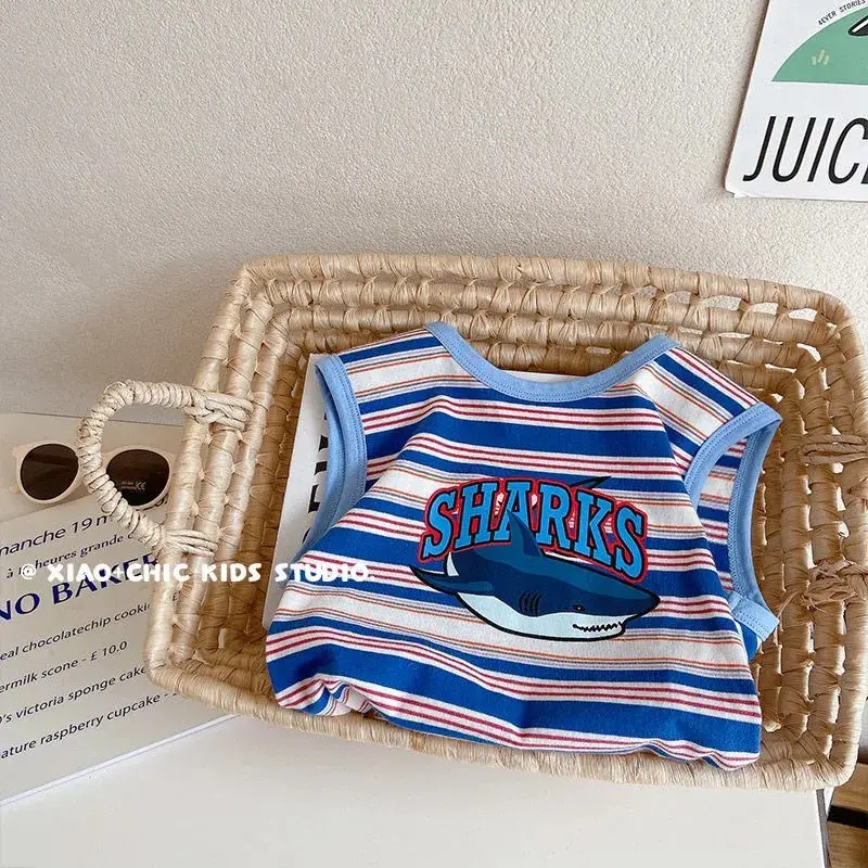 Boys Striped Shark Sleeveless T-Shirt 2025 - Image 4