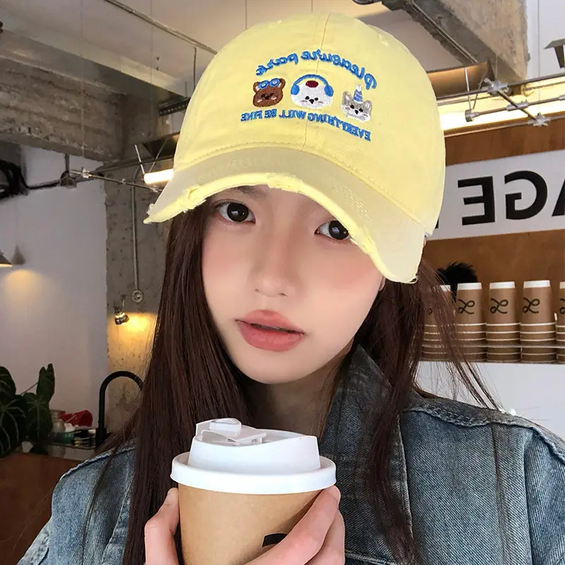Women's Yellow Cartoon Baseball Cap with Sweet Face Design - Image 7