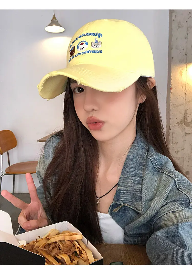 Women's Yellow Cartoon Baseball Cap with Sweet Face Design — feature 7