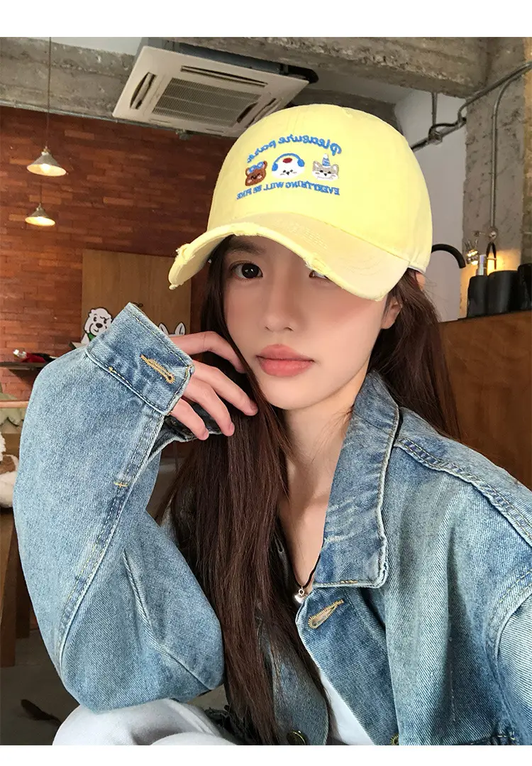 Women's Yellow Cartoon Baseball Cap with Sweet Face Design — feature 8
