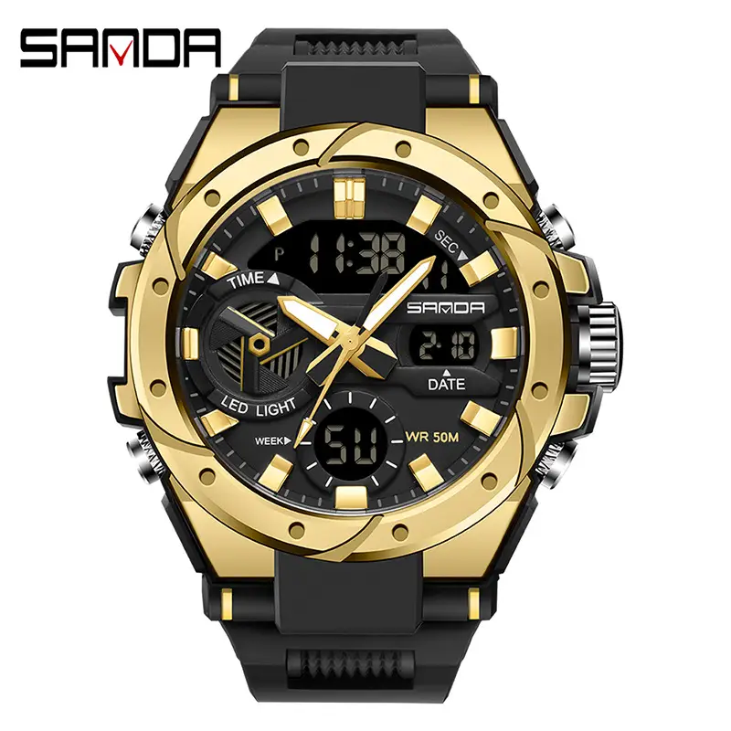 Sanda Men's Multifunctional Gold Black Watch - Image 4