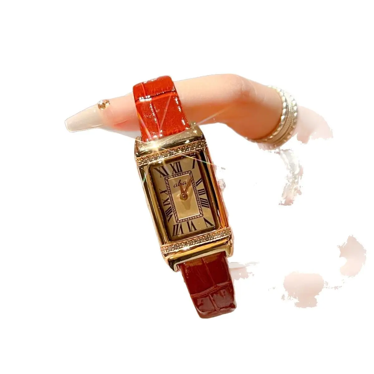 Women's Waterproof Luxury Watch with Red Strap & Diamond Set - Image 6