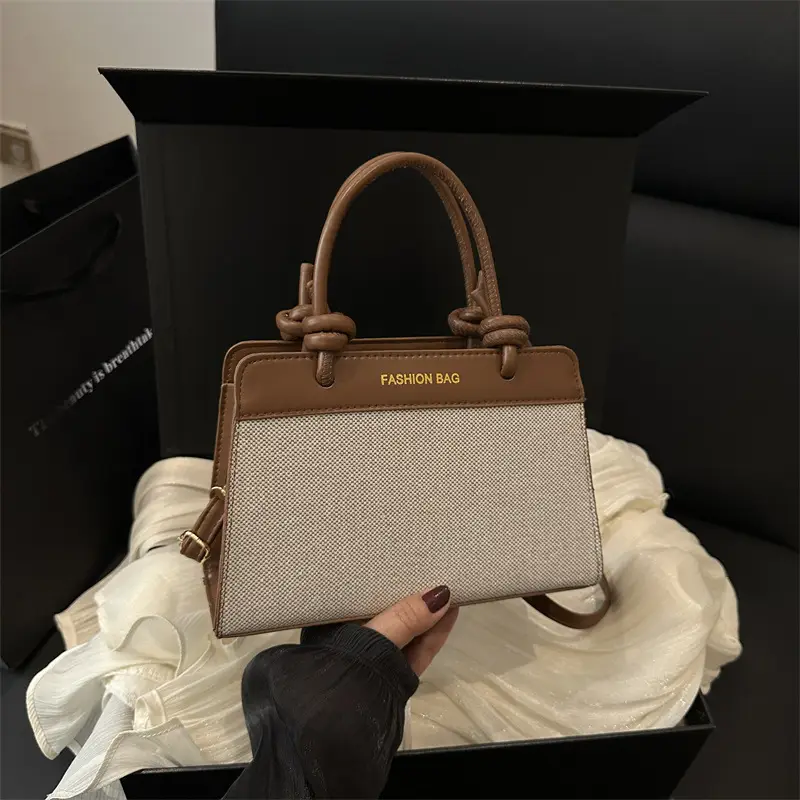 FASHION MG Brown Beige Linen Shoulder Bag Women 2025 - Image 4