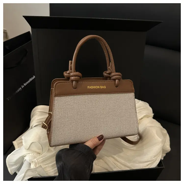 FASHION MG Brown Beige Linen Shoulder Bag Women 2025 — feature 19