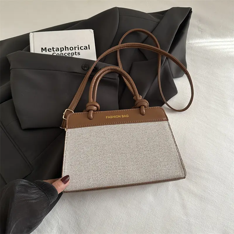 FASHION MG Brown Beige Linen Shoulder Bag Women 2025 - Image 3