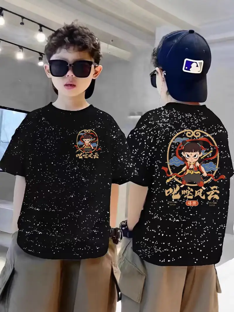 100% Cotton Boys Star T-Shirt Black Cartoon Summer Wear