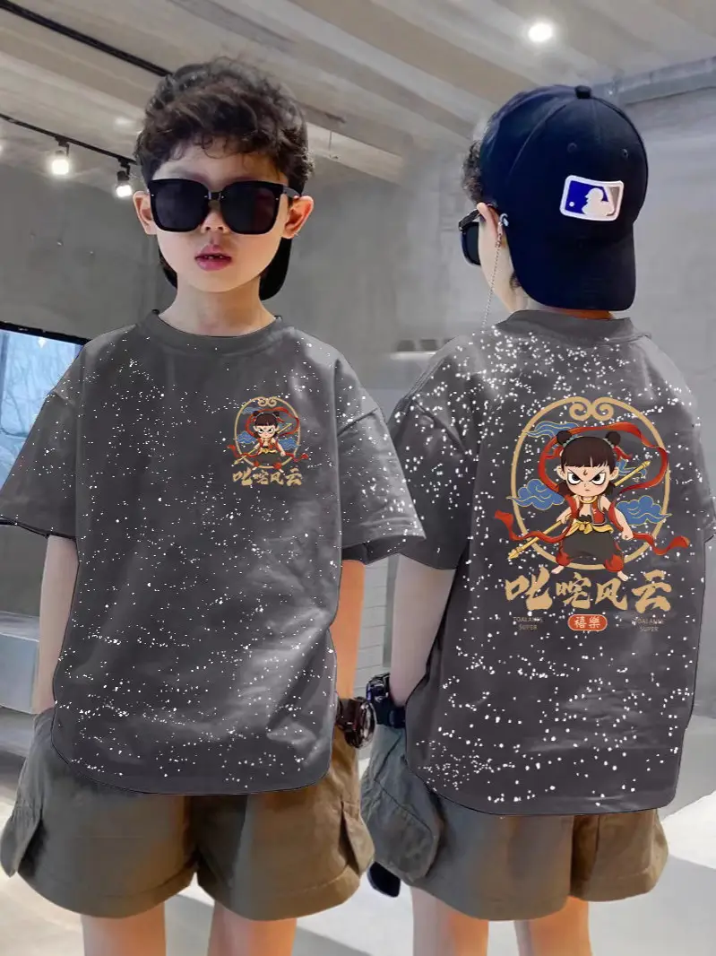 100% Cotton Boys Star T-Shirt Black Cartoon Summer Wear