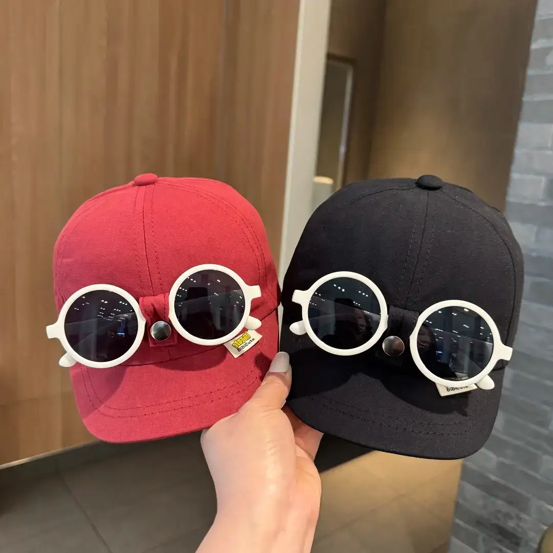 Trendy Kids Sunglasses Cap Red Black - Image 8