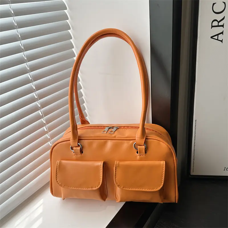 White Korean Style Shoulder Bag with 2 Pockets - Image 6