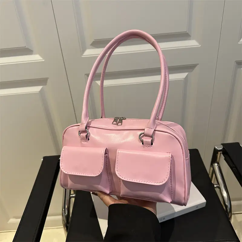 White Korean Style Shoulder Bag with 2 Pockets - Image 7
