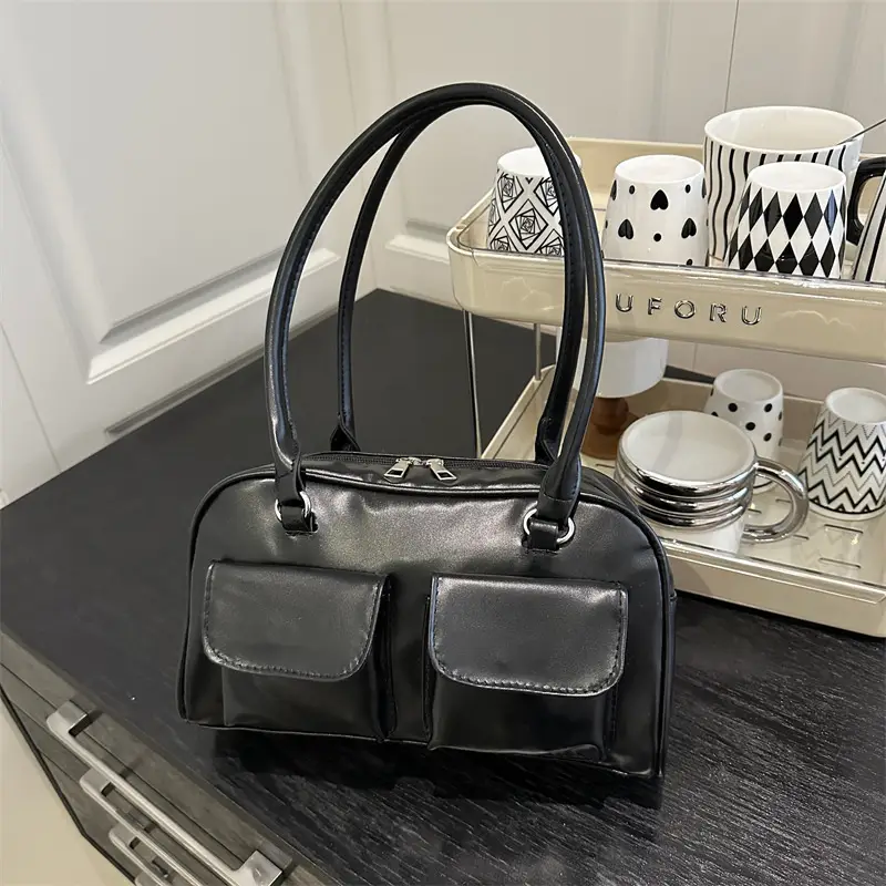 White Korean Style Shoulder Bag with 2 Pockets - Image 8