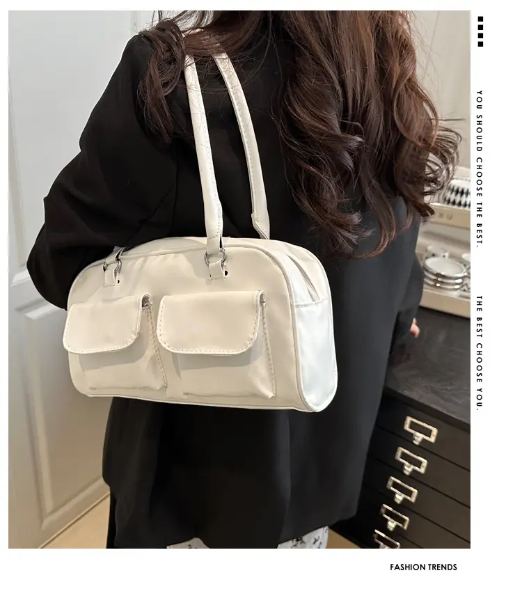 White Korean Style Shoulder Bag with 2 Pockets — feature 1