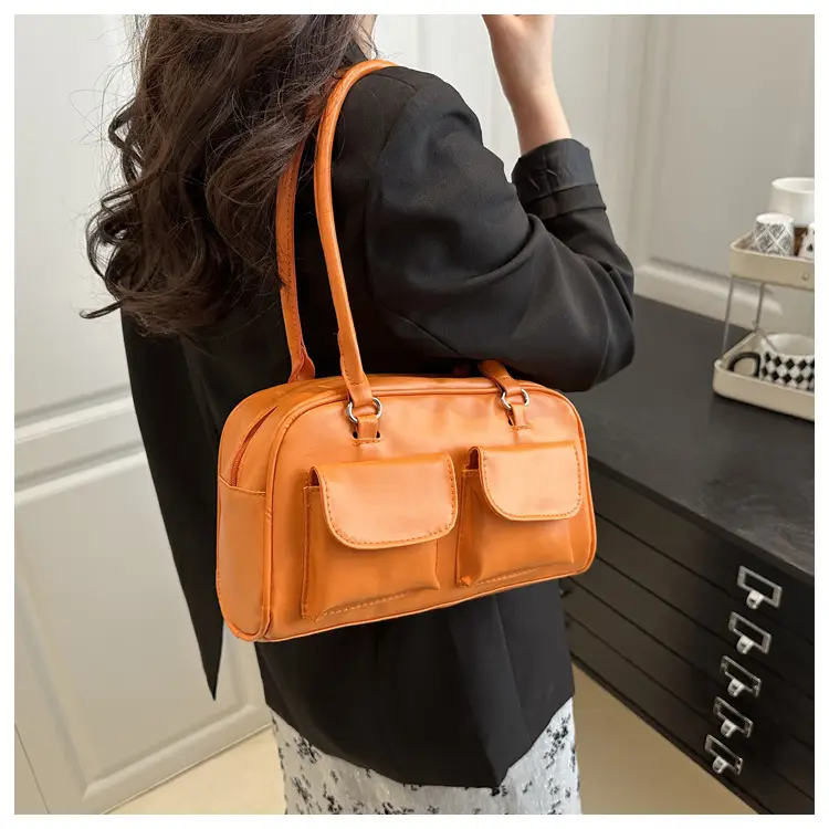 White Korean Style Shoulder Bag with 2 Pockets — feature 10