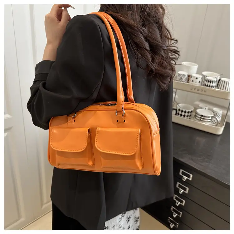 White Korean Style Shoulder Bag with 2 Pockets — feature 11