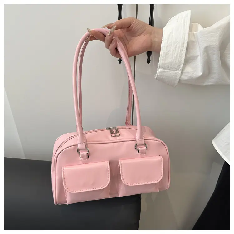 White Korean Style Shoulder Bag with 2 Pockets — feature 15