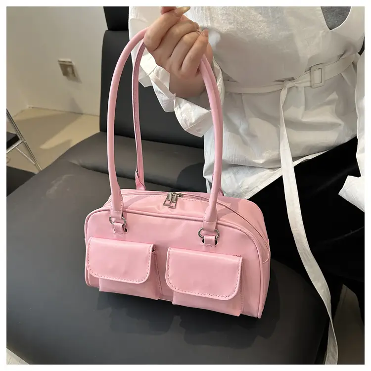 White Korean Style Shoulder Bag with 2 Pockets — feature 16