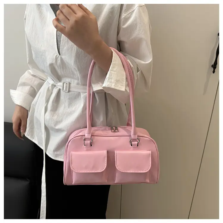 White Korean Style Shoulder Bag with 2 Pockets — feature 17