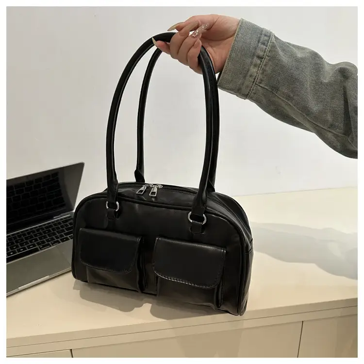 White Korean Style Shoulder Bag with 2 Pockets — feature 18