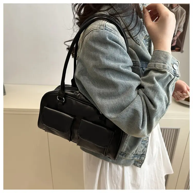 White Korean Style Shoulder Bag with 2 Pockets — feature 20