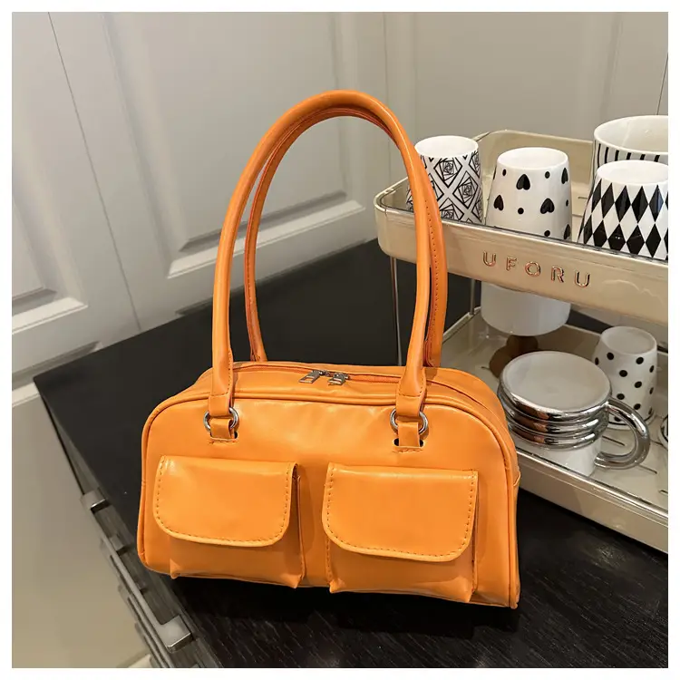 White Korean Style Shoulder Bag with 2 Pockets — feature 21