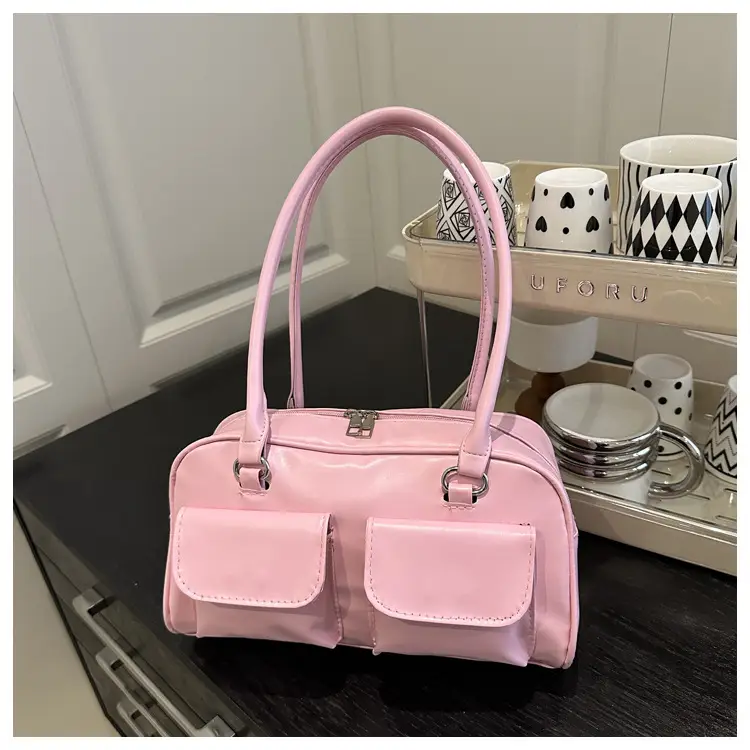 White Korean Style Shoulder Bag with 2 Pockets — feature 22