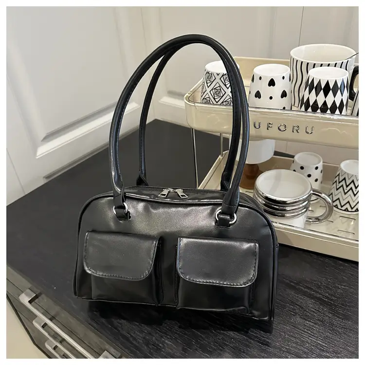 White Korean Style Shoulder Bag with 2 Pockets — feature 23
