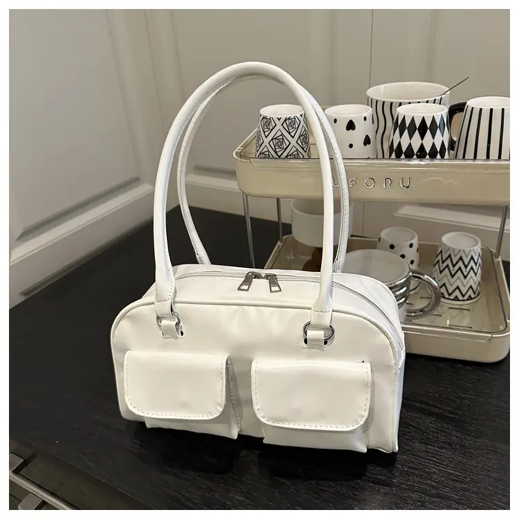 White Korean Style Shoulder Bag with 2 Pockets — feature 24