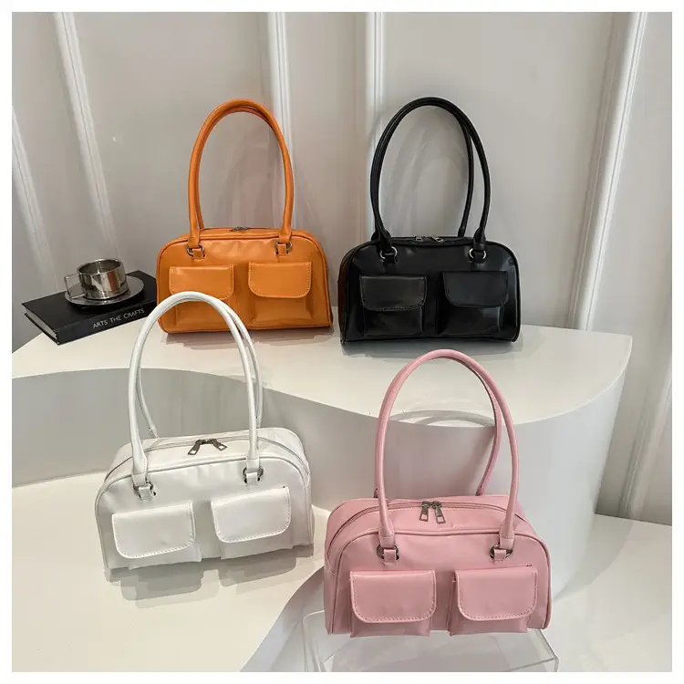 White Korean Style Shoulder Bag with 2 Pockets — feature 25