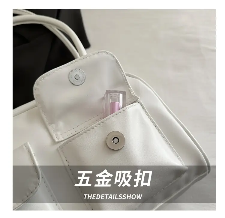 White Korean Style Shoulder Bag with 2 Pockets — feature 6