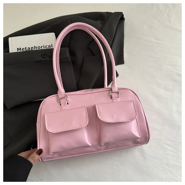 White Korean Style Shoulder Bag with 2 Pockets - Image 3