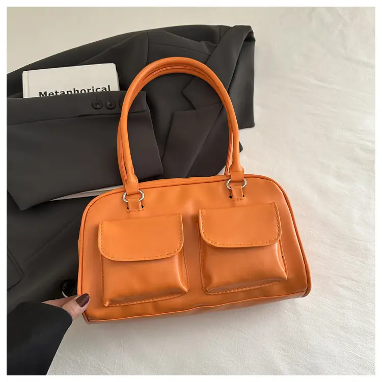 White Korean Style Shoulder Bag with 2 Pockets - Image 4