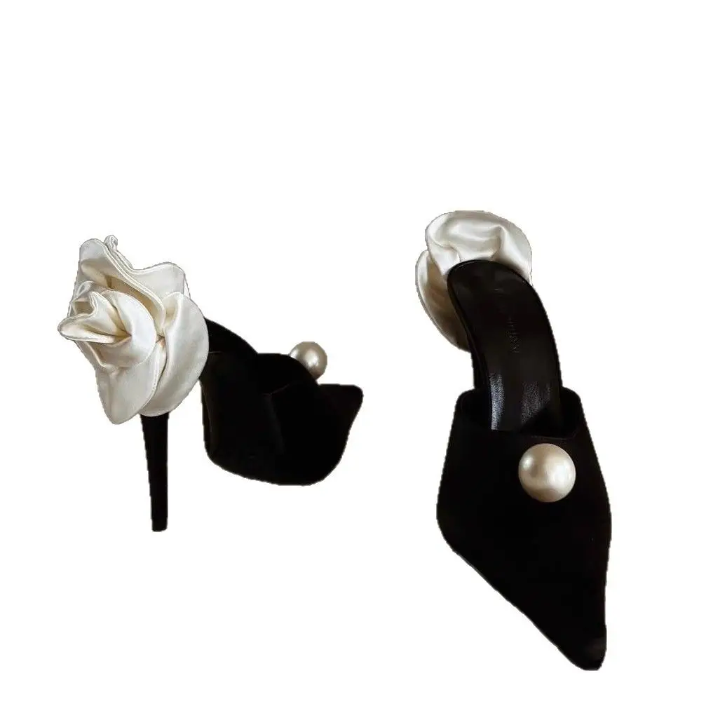 French Pointed Toe Pearl Sandals Stiletto Heel Ladies Banquet - Image 5