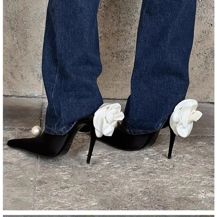 French Pointed Toe Pearl Sandals Stiletto Heel Ladies Banquet — feature 2