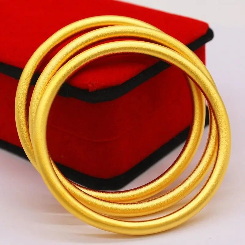 Vietnam sand gold 5mm ancient law inheritance bracelet ladies frosted plain ring solid alloy gold plated bracelet supply wholesale