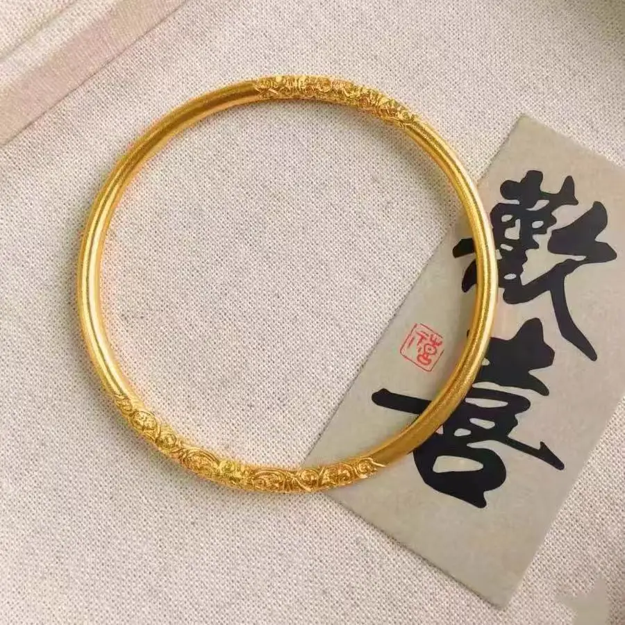 Vietnam sand gold 5mm ancient law inheritance bracelet ladies frosted plain ring solid alloy gold plated bracelet supply wholesale