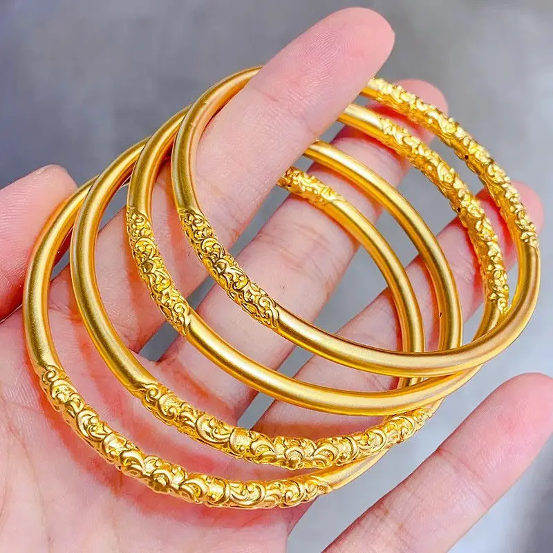 Vietnam sand gold 5mm ancient law inheritance bracelet ladies frosted plain ring solid alloy gold plated bracelet supply wholesale — feature 10