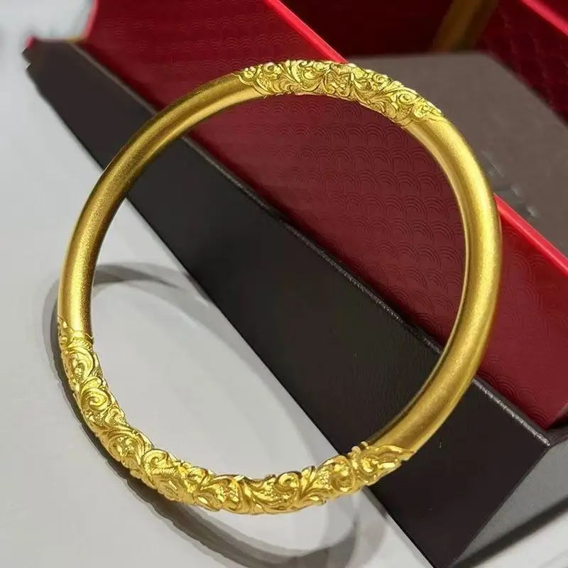 Vietnam sand gold 5mm ancient law inheritance bracelet ladies frosted plain ring solid alloy gold plated bracelet supply wholesale — feature 11