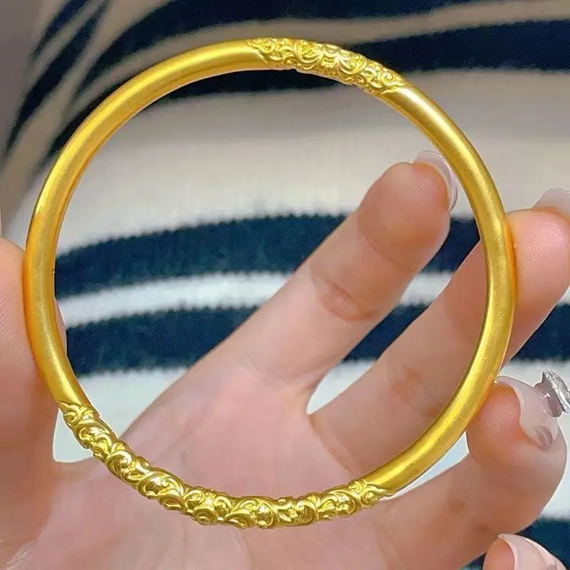 Vietnam sand gold 5mm ancient law inheritance bracelet ladies frosted plain ring solid alloy gold plated bracelet supply wholesale — feature 12