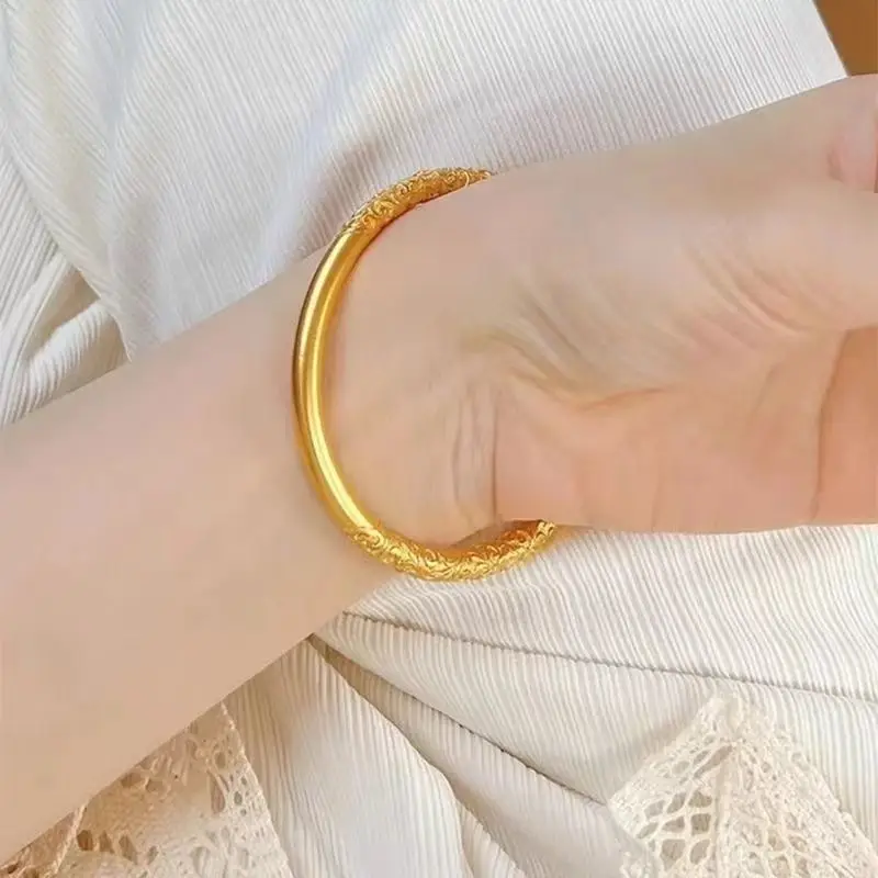 Vietnam sand gold 5mm ancient law inheritance bracelet ladies frosted plain ring solid alloy gold plated bracelet supply wholesale — feature 17