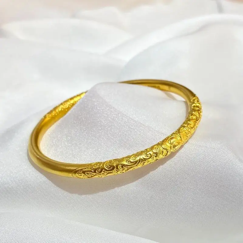 Vietnam sand gold 5mm ancient law inheritance bracelet ladies frosted plain ring solid alloy gold plated bracelet supply wholesale — feature 6