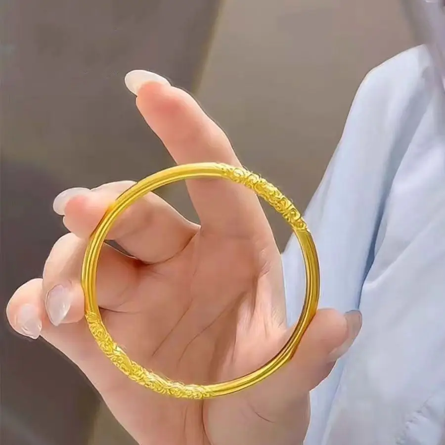 Vietnam sand gold 5mm ancient law inheritance bracelet ladies frosted plain ring solid alloy gold plated bracelet supply wholesale — feature 7
