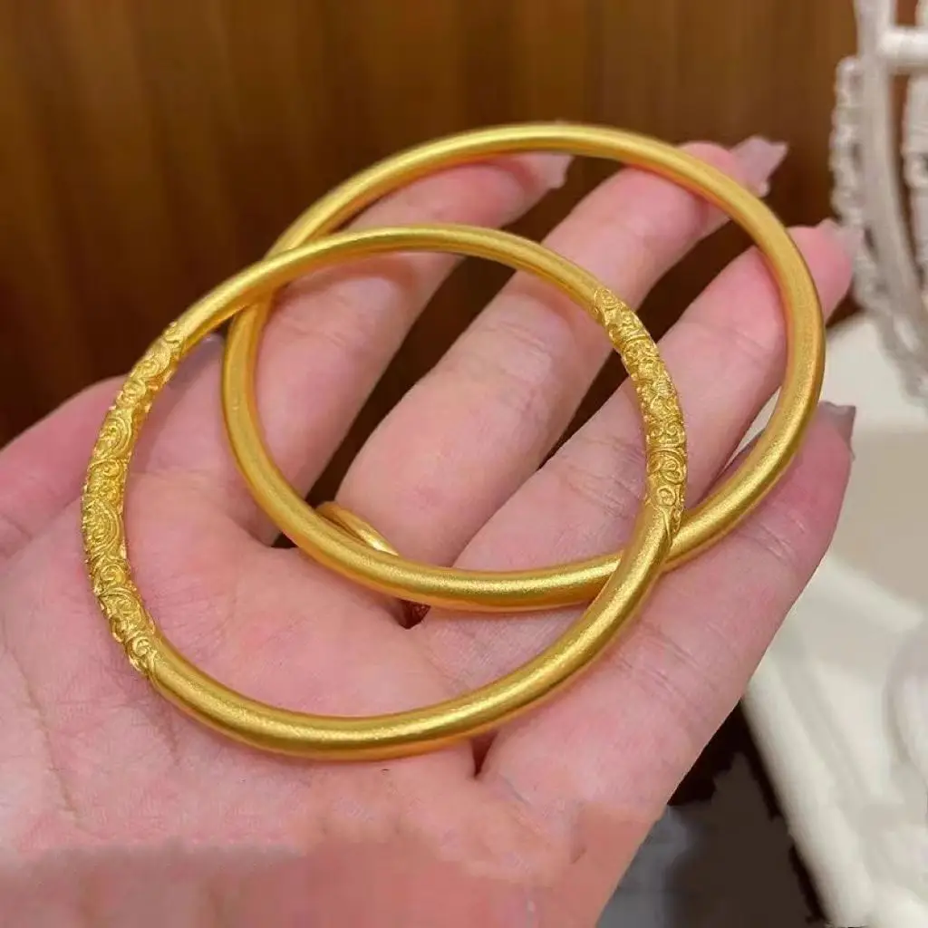 Vietnam sand gold 5mm ancient law inheritance bracelet ladies frosted plain ring solid alloy gold plated bracelet supply wholesale — feature 8
