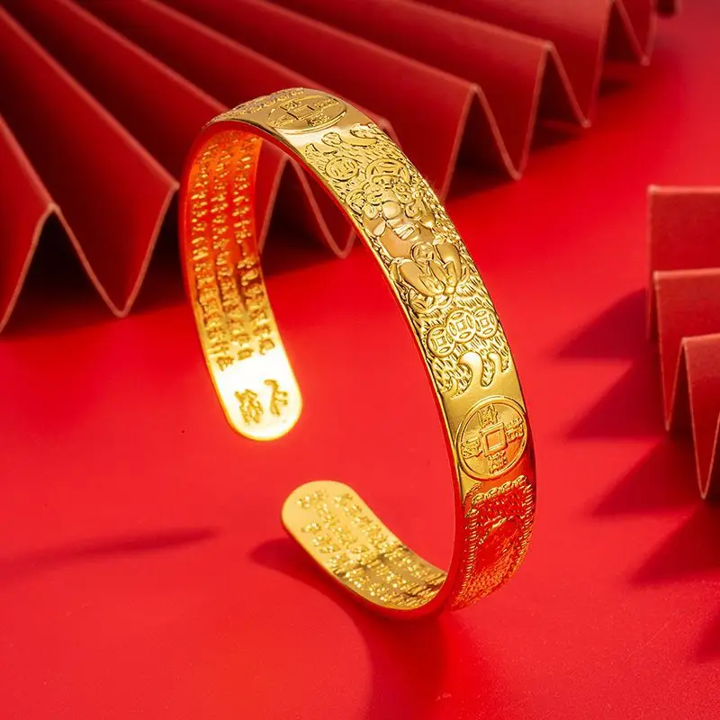 Vietnam sand gold 5mm ancient law inheritance bracelet ladies frosted plain ring solid alloy gold plated bracelet supply wholesale