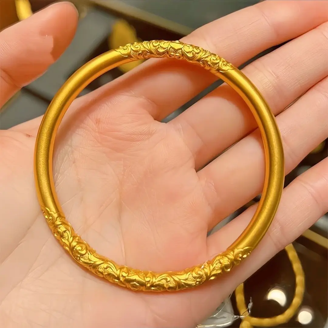 Vietnam sand gold 5mm ancient law inheritance bracelet ladies frosted plain ring solid alloy gold plated bracelet supply wholesale