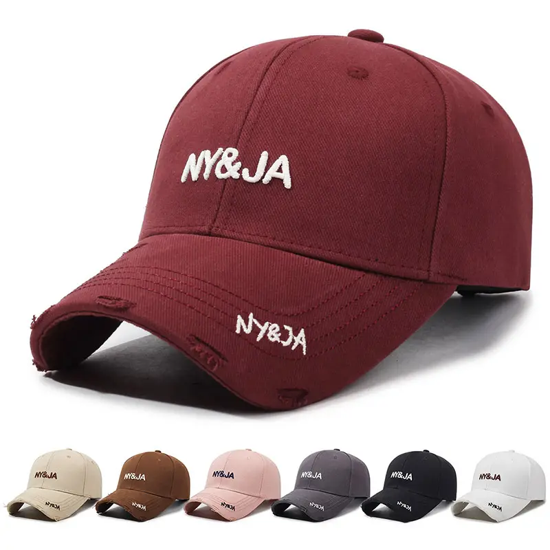 Brown Ripped Baseball Cap with NYJA Embroidery - Image 8
