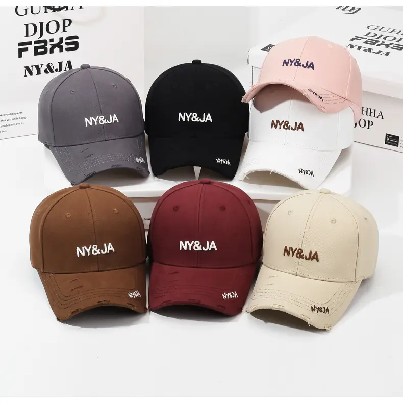 Brown Ripped Baseball Cap with NYJA Embroidery — feature 8