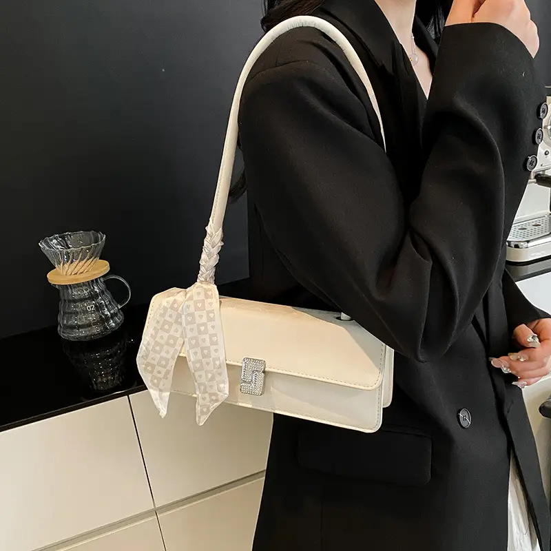 Pink Silk Textured Shoulder Bag with Silk Scarf - Image 7