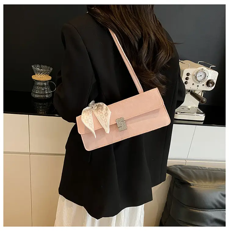 Pink Silk Textured Shoulder Bag with Silk Scarf — feature 13