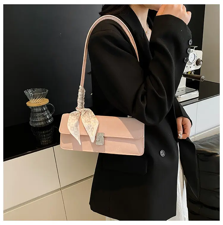 Pink Silk Textured Shoulder Bag with Silk Scarf — feature 14